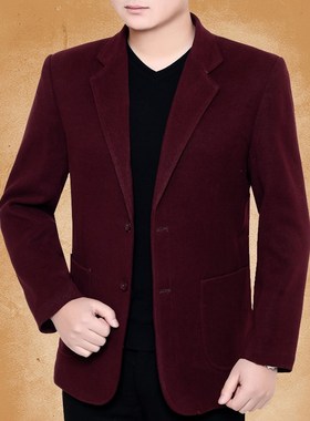 秋冬便服单西中老年男士西装单件西服厚款外套男大码爸爸西装上衣