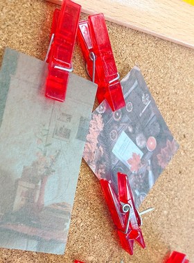 10枚创意透明红色小夹子工字钉可爱大图钉软木板照片墙留言毛毡板