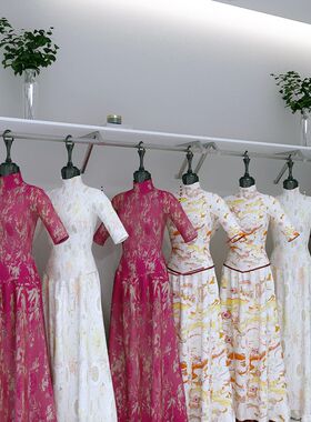 中式婚纱架汉服展示架影楼壁挂式礼服架子上墙挂衣架唐装旗袍货架