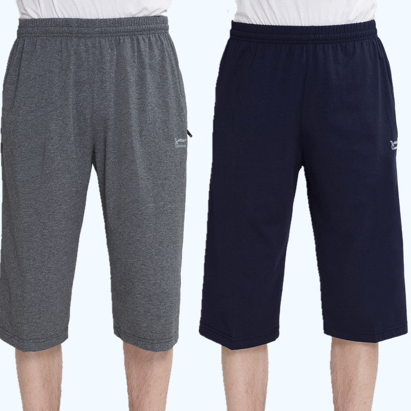 7分裤男夏季宽松爸爸七分短裤中年外穿高腰中裤中老年纯棉休闲裤