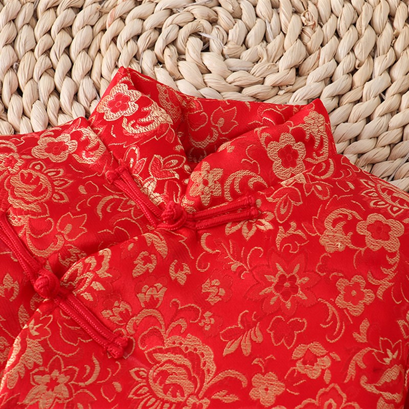 儿童中国风喜庆唐装上衣新年衣服男女童红色薄外套宝宝外穿唐装