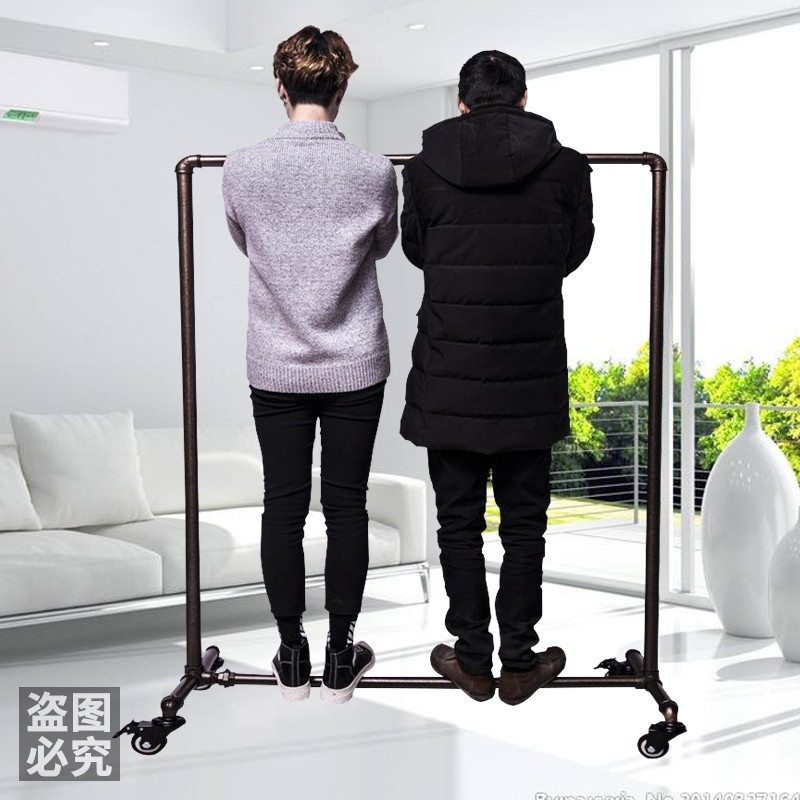 服装展示架铁质带轮挂衣架水管龙门架落地式晾衣架男女装店展示架