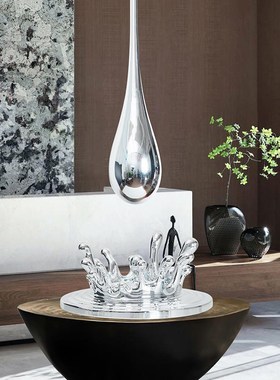 轻奢电镀吊顶水滴雕塑挂件售楼处酒店商业中心吊饰水花饰品大摆件