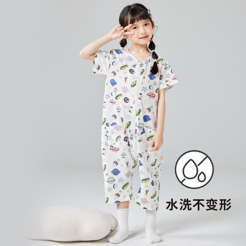 灵灵多儿童连体睡衣夏季薄款纯棉女童连身睡袋宝宝防着凉家居服