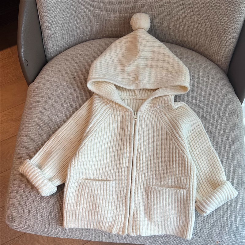 女童开衫毛衣2024新款男女童针织连帽衫儿童洋气宝宝加厚春秋外套