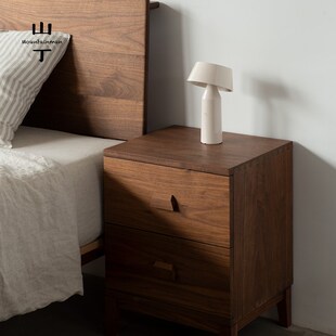 山丁 双抽床边柜 木蜡油黑胡桃樱桃实白蜡木木床头柜原木北欧简约
