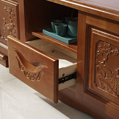 中式客厅实木电视柜可伸缩组合背景墙加长超高款储置物架大户型4m