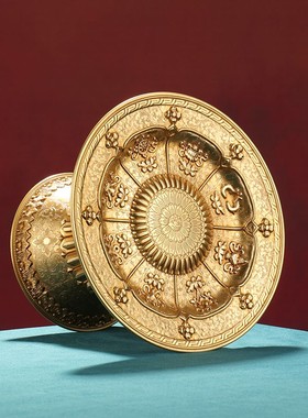 慧宝纯黄铜供盘家用八吉祥藏式曼扎托盘果盘八宝贡盘底盘桌面摆件