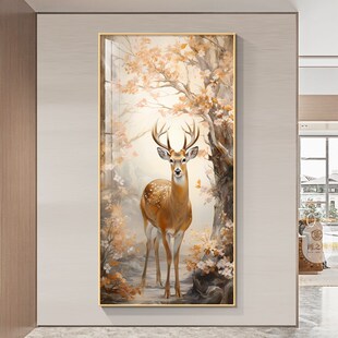 梅花鹿入户玄关装饰画唯美新中式林深见鹿走廊过道新款大气鹿挂画
