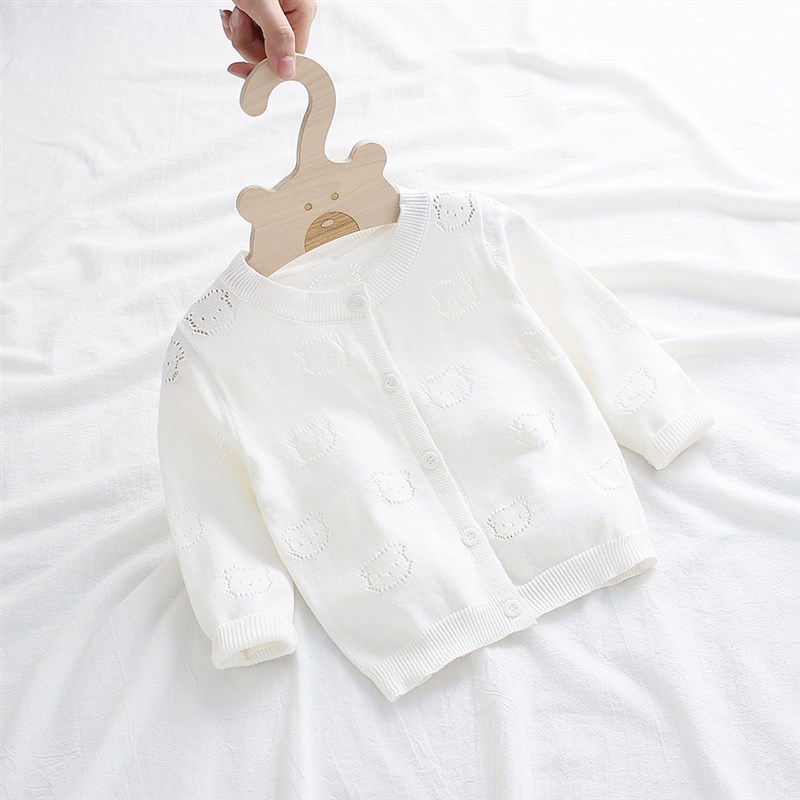 婴儿针织开衫6月宝宝薄款空调衫春夏季1岁女童新生儿毛衣外套纯棉