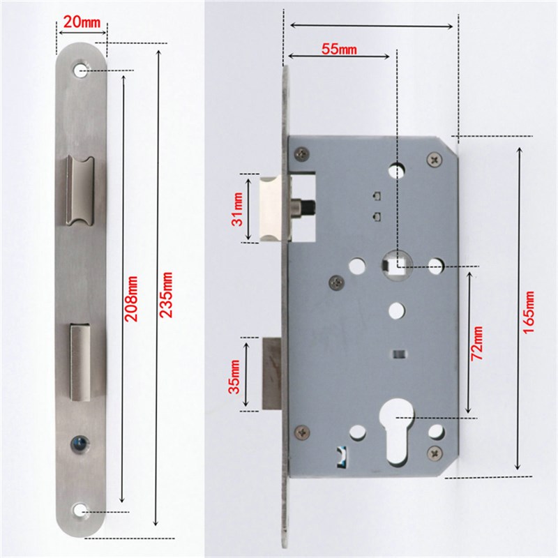 304不锈钢防火门锁 S02-007分体锁 医院办公楼双弯把手门锁