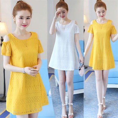 白色蕾丝连衣裙短款气质名媛高级感显瘦小个子大码女装a字裙夏季