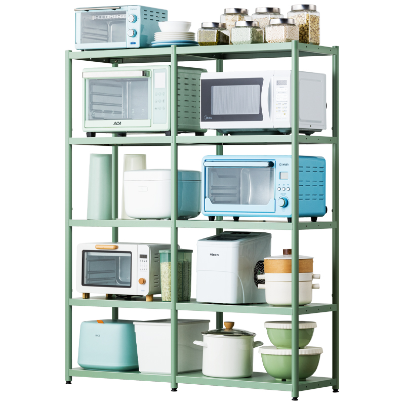 不锈钢厨房置物架带围栏烤箱锅架家用收纳架子多层落地式储物货架