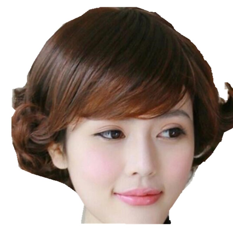茉迪旗袍假发真人发丝妈妈假发短发老年人外翻翘短卷发假发女士