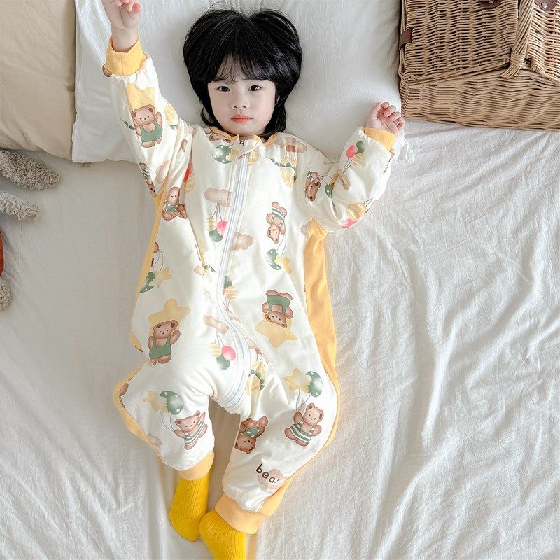 睡袋宝宝冬季纯棉加厚儿童防踢被婴儿夹棉保暖连体睡衣防寒秋冬款