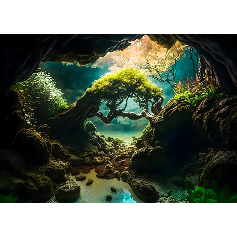 水族箱鱼缸背景纸画高清图流水生财静电贴渐变色5d立体壁纸风景字