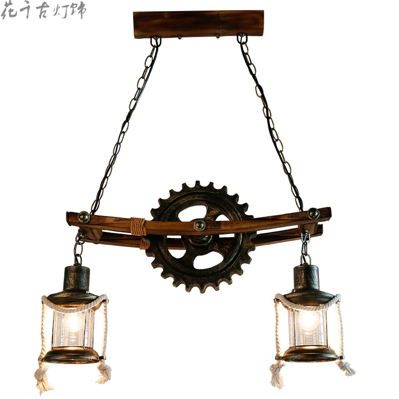 美式乡村loft工业风吊灯餐厅创意复古咖啡厅网咖齿轮双头吧台吊灯