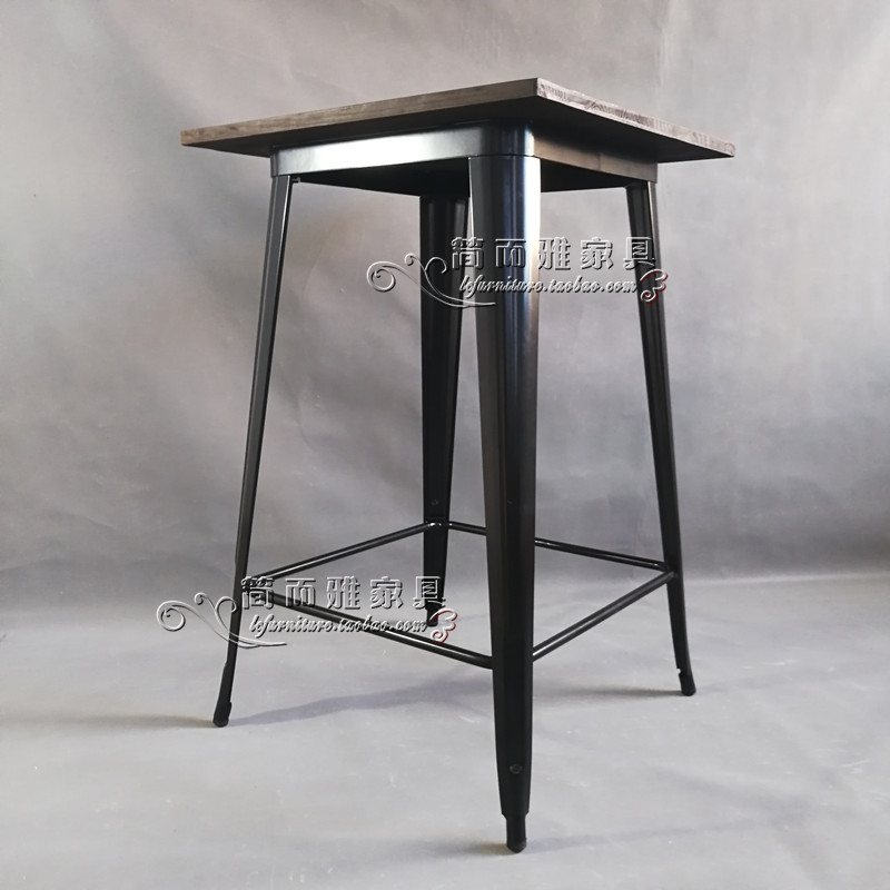 实木复古小方形酒吧散台铁艺四脚高脚桌咖啡餐桌简约工业风清吧台