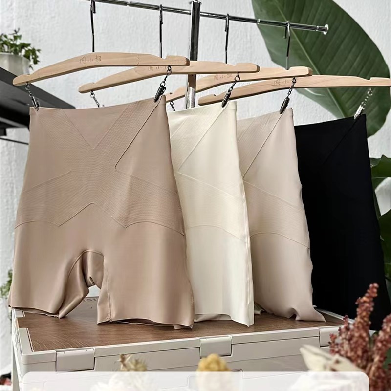 夏款高腰无痕蚕丝交叉收腹防走光打底透气安全裤女收小肚腩平角裤