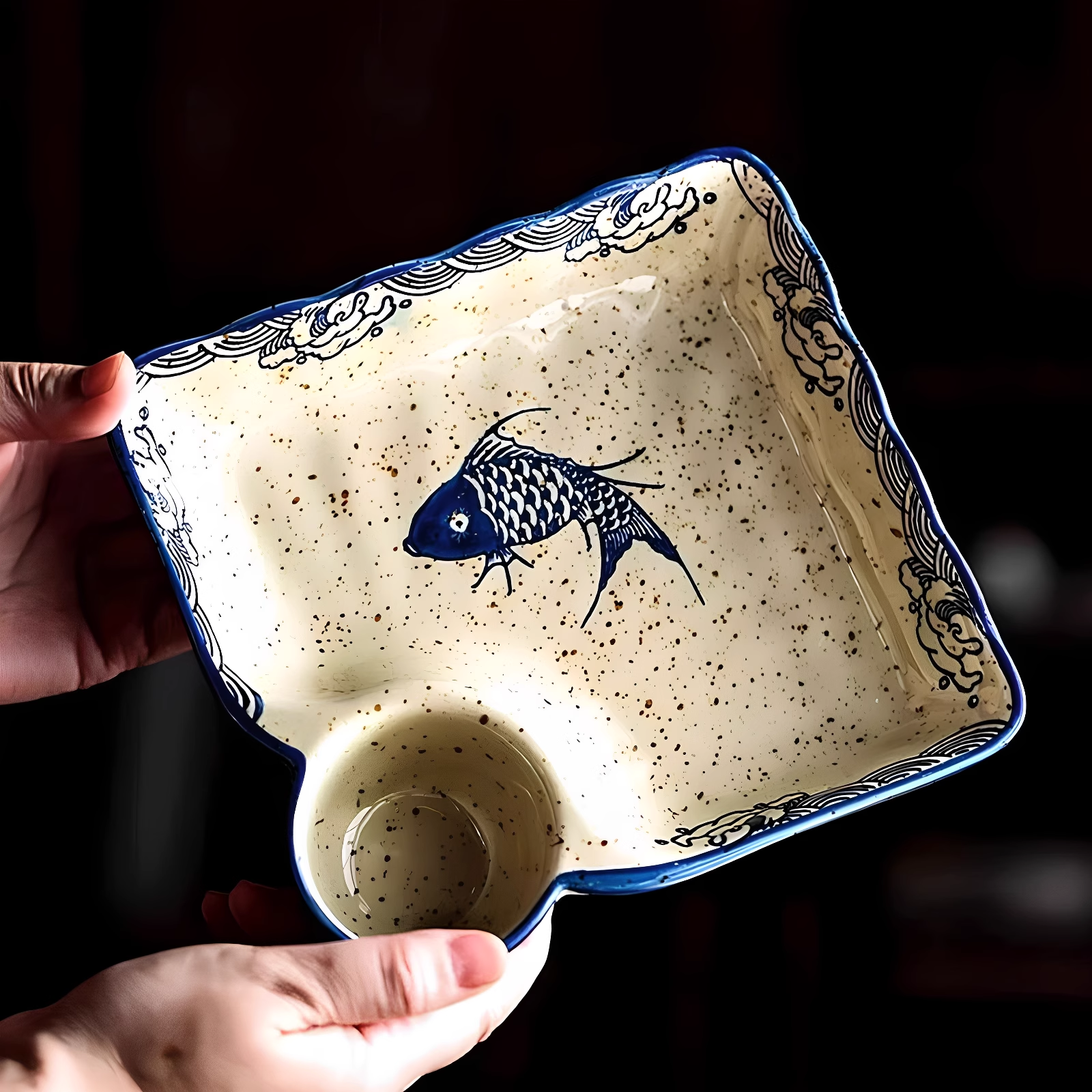 复古饺子盘带醋碟分格盘冷菜拼盘