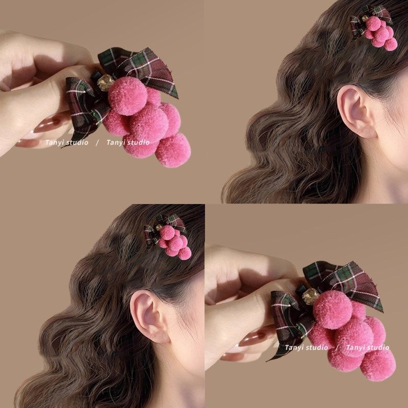 桃夭夭!小葡萄蝴蝶结发夹!刘海碎发侧边夹甜美鸭嘴夹女款盘发器