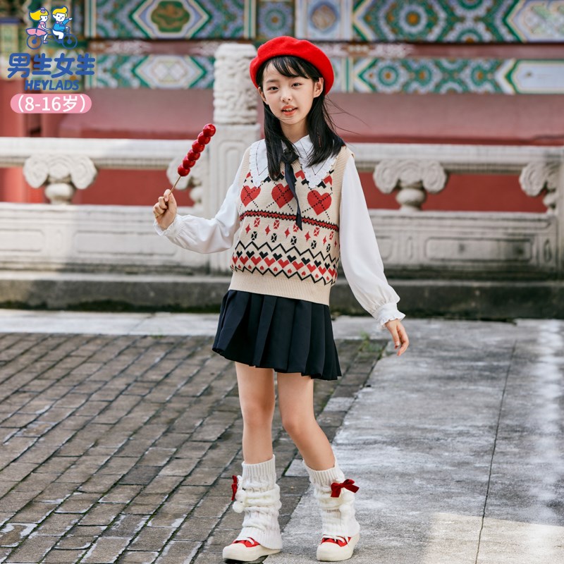 男生女生童装女童学院风套装2024新款洋气裙子春秋儿童衣服三件套