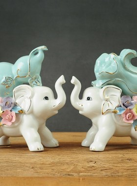 大象摆件室内卧室陶瓷家居装饰品电视柜酒柜客厅创意桌面结婚礼物