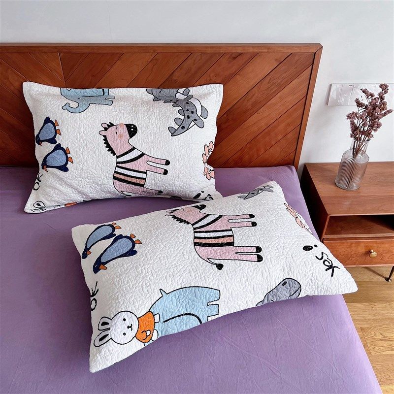 全棉枕套绗缝卡通可爱单个加厚枕头套成人纯棉加厚可水洗一对装