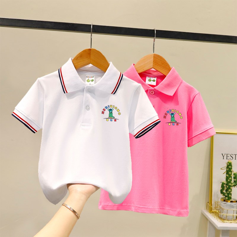 中小学生校服夏装男童短袖polo衫儿童白色t恤女童团体班服 校园服
