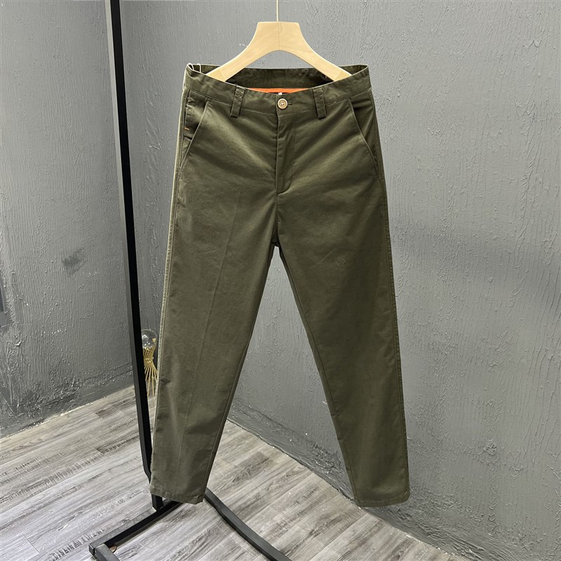 卡其色休闲裤男士秋季新款简约长裤棉质小直筒裤子男款商务九分裤