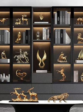 轻奢别墅样板房软装饰品书柜书房办公室客厅酒柜摆件高级感工艺品