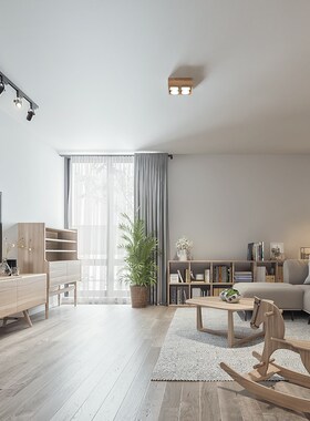 实木新中式无主灯北欧胡桃木纹过道客厅天花斗胆格栅灯明装筒射灯