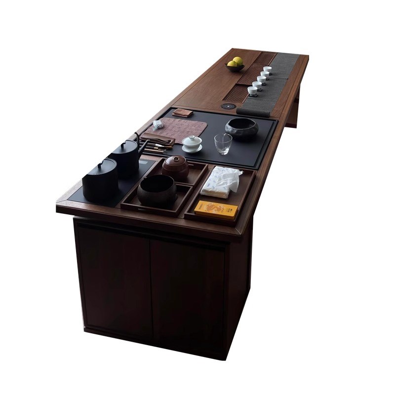 新中式黑胡桃白蜡木泡茶桌禅意高端茶台别墅酒店民宿办公室茶桌椅