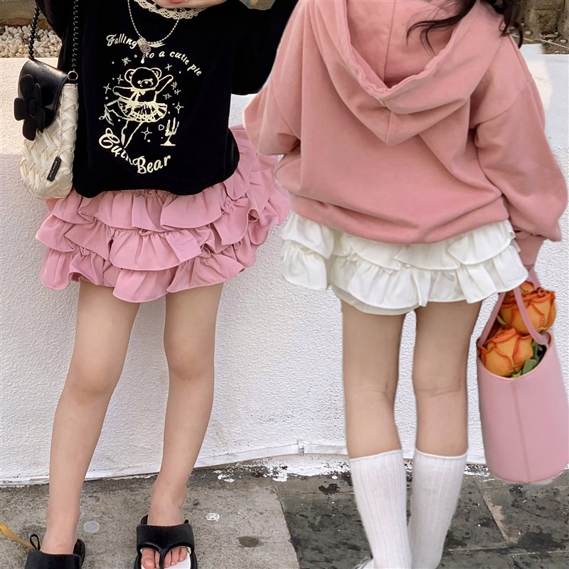 未未家 2024女童新款洋气甜美蛋糕花边短裙半身裙