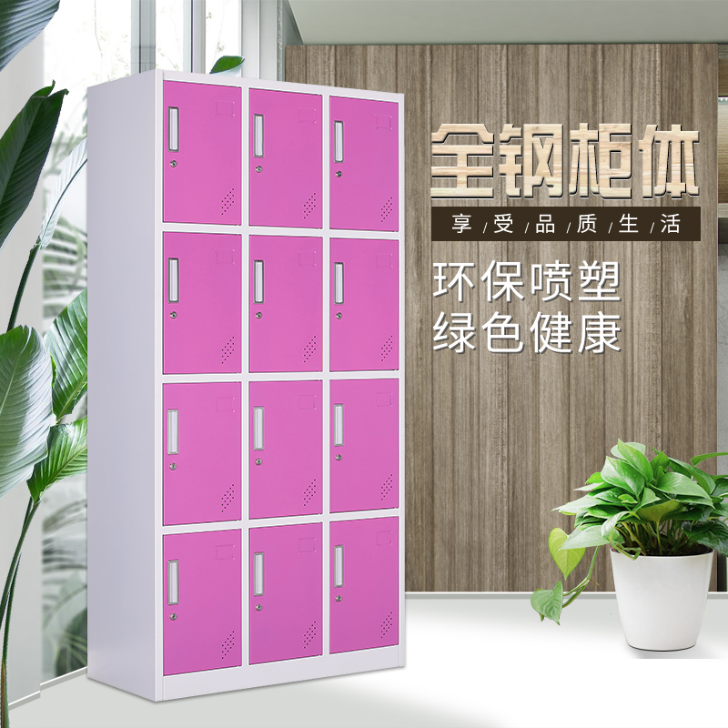 钢制彩色铁皮更衣柜员工宿舍储物柜浴室存包柜办公挂衣文件柜矮柜