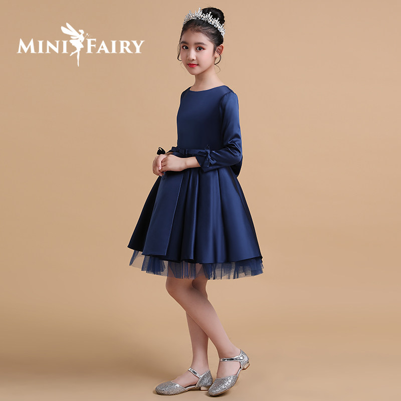 女儿童礼服女童长袖公主裙中大童新年晚会主持人小礼服秋冬晚礼服