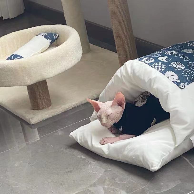 网红斯芬克斯猫咪睡袋冬天深度睡眠保暖猫窝猫床无毛猫可拆洗垫子