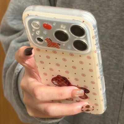 先吉奶白底满屏铜钱格纹小马苹果17promax手机壳iphone16151413网红潮