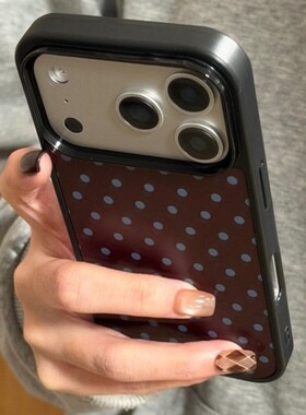 先吉深棕底满屏蓝波点苹果17promax手机壳iphone16151413网红潮ins风