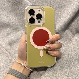 ins简约撞色红绿磁吸双层适用iPhone16promax手机壳新款 苹果15promax创意14pro小众13不撞壳14pm防摔保护套女