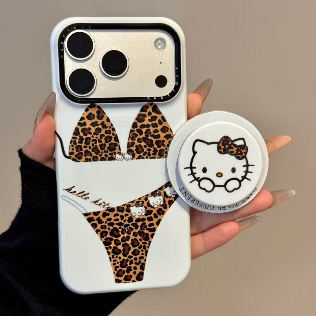 复古豹纹比基尼猫咪可爱ins风适用于iPhone17.16promax苹果手机壳15不撞壳14pro网红女款13创意全包防摔15pro