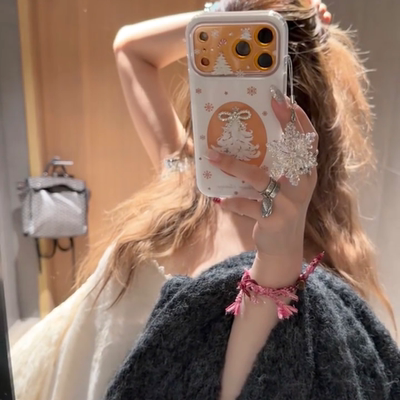 白色雪花波点星星适用苹果17promax手机壳磁吸带支架女高端16p的保护套15全包边iphone14硅胶防摔可爱新款pro