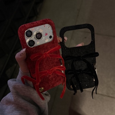 红色丝绒ins风适用iPhone17.16pro手机壳苹果15小众新款14pro韩系高级感13简约日韩个性女13卡通16全包防摔套