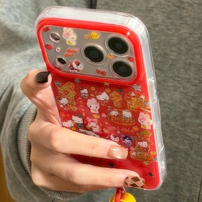 先吉红底满屏贴纸元宝三丽鸥苹果17promax手机壳iphone16151413网红