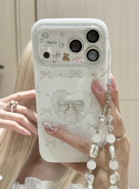 闪粉框满屏蝴蝶结波浪爱心适用iphone17.16prmax新款手机壳简约苹果15promax高级14pro韩系13女潮ins风保护套