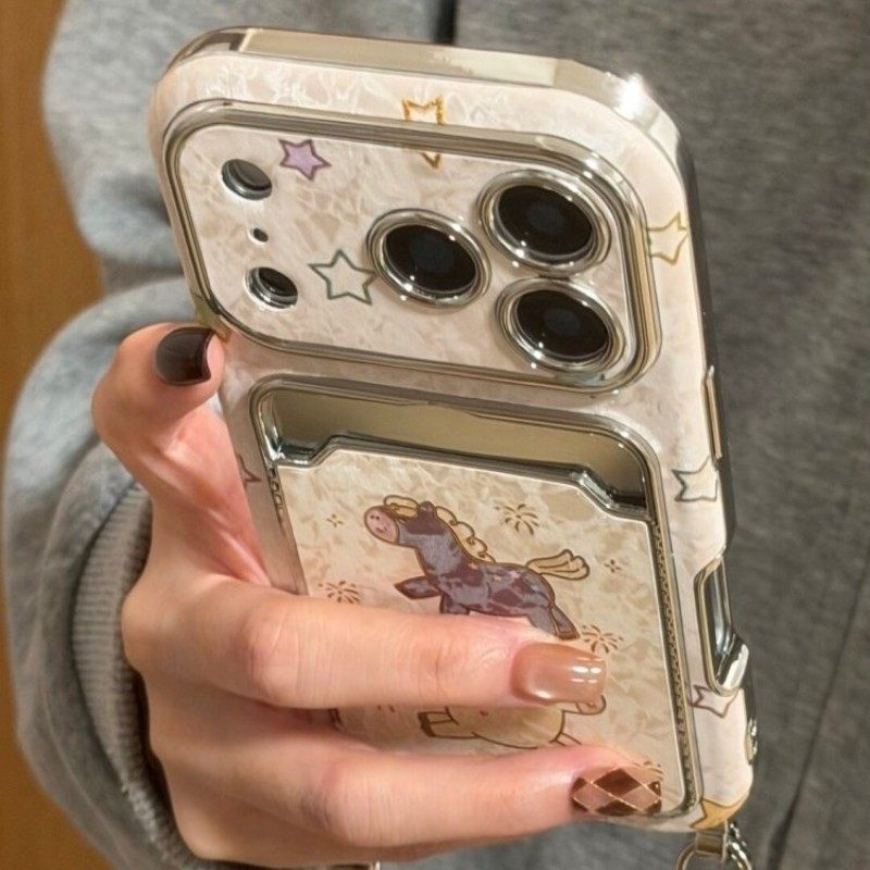 先吉奶白皮纹烟花两只小马皮质卡包苹果17promax手机壳iphone16151413,3C数码配件,手机保护套/壳,淘宝优惠券,粉丝福利购,淘宝优惠卷