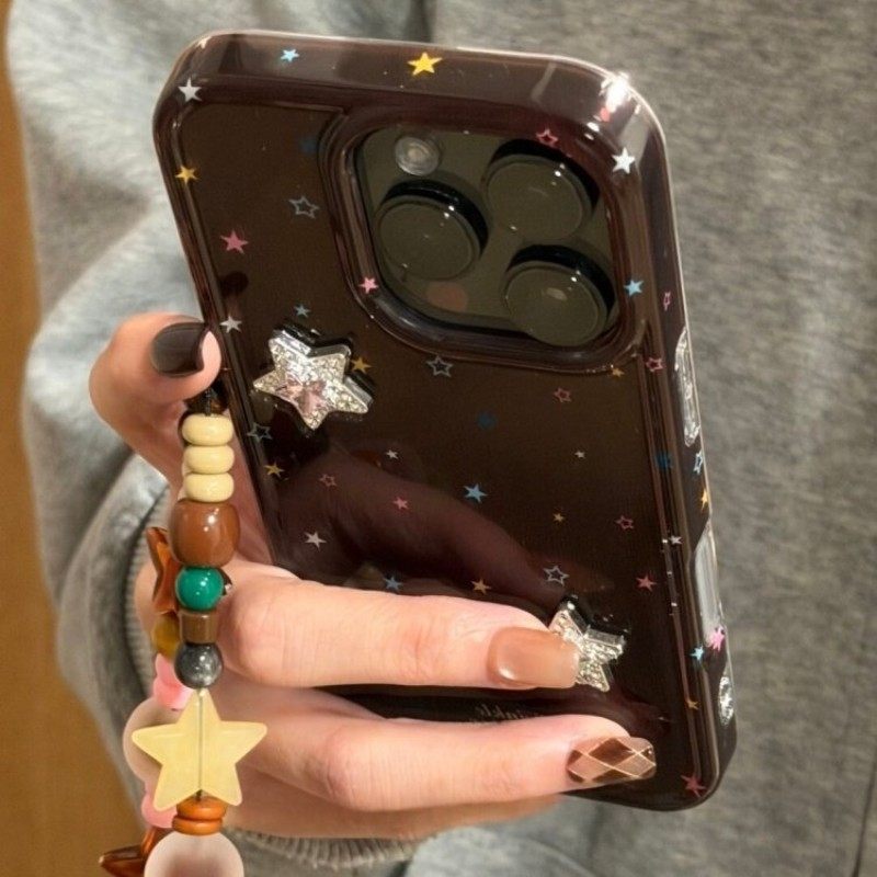 先吉深棕底彩色星星立体钻星星手绳苹果17promax手机壳iphone16151413,3C数码配件,手机保护套/壳,淘宝优惠券,粉丝福利购,淘宝优惠卷
