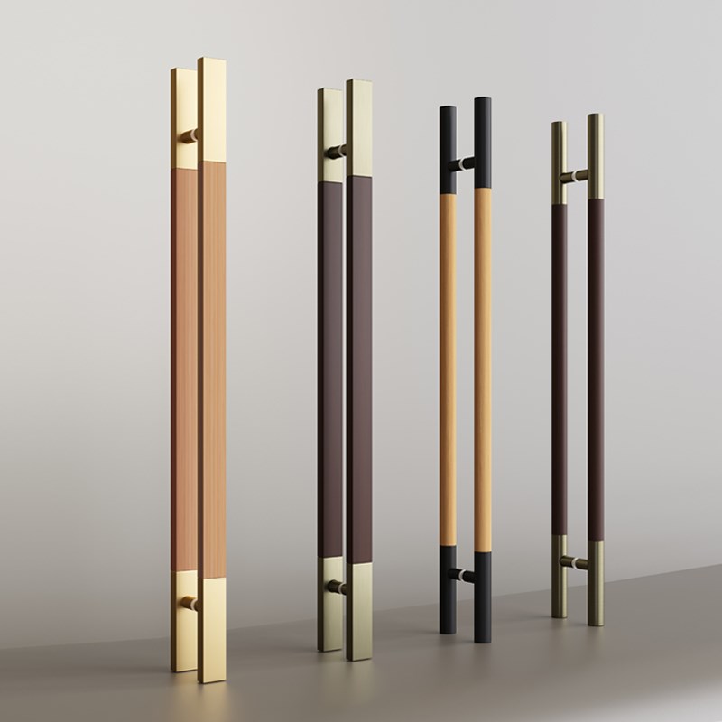 极简不锈钢实木大门把手高档酒店包厢门把手中式现代玻璃门拉手