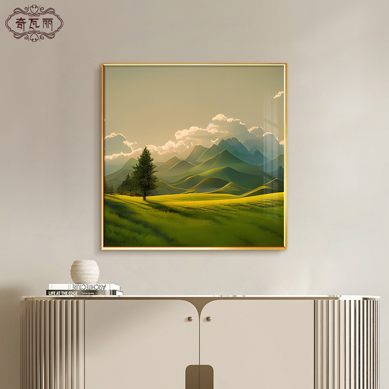 山水风景挂画玄关画手绘油画装饰画客厅有山无水背有靠山餐厅壁画