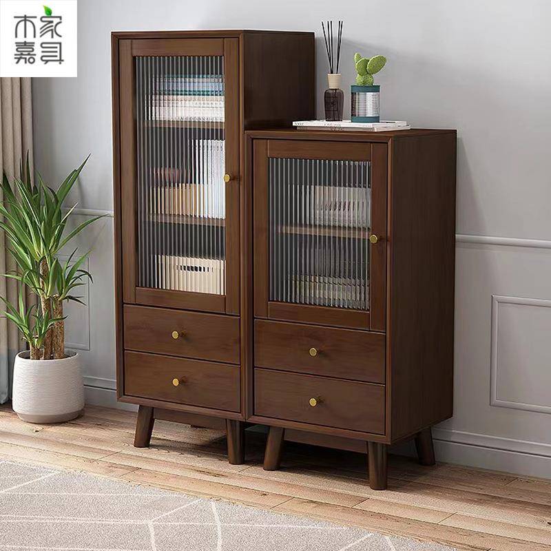 全实木边柜餐厅储物柜客厅靠墙落地柜立式茶水柜展示柜整装收纳柜